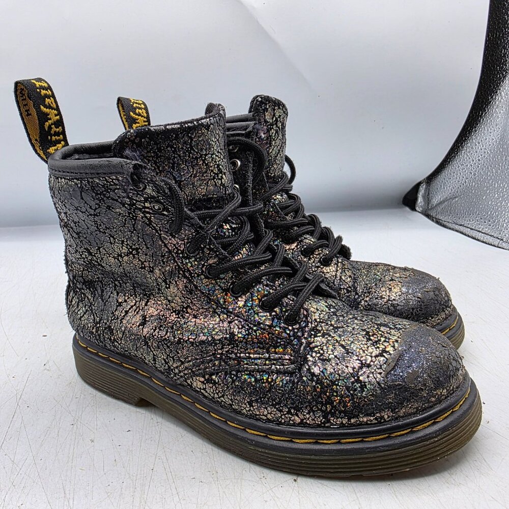Dr. Martens 1460T Girls Size 10 Black Pascal Iridescent Crackle Boots Walking